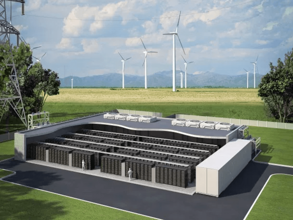 A typical lithium-ion battery system can store and regulate wind energy for the electric grid.